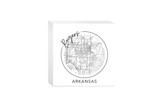 Minimalist B&W Arkansas Rogers Circle Map State | Wood Block | Eaches | Min 4