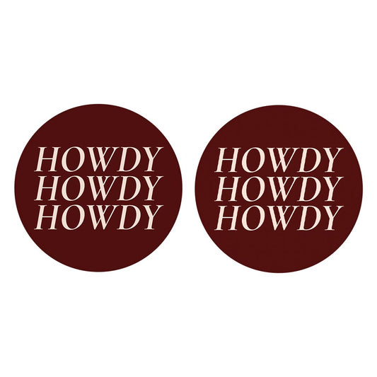Modern Minimalist Texas Maroon Howdy | Absorbent Car Coasters | Set of 2 | Min 4