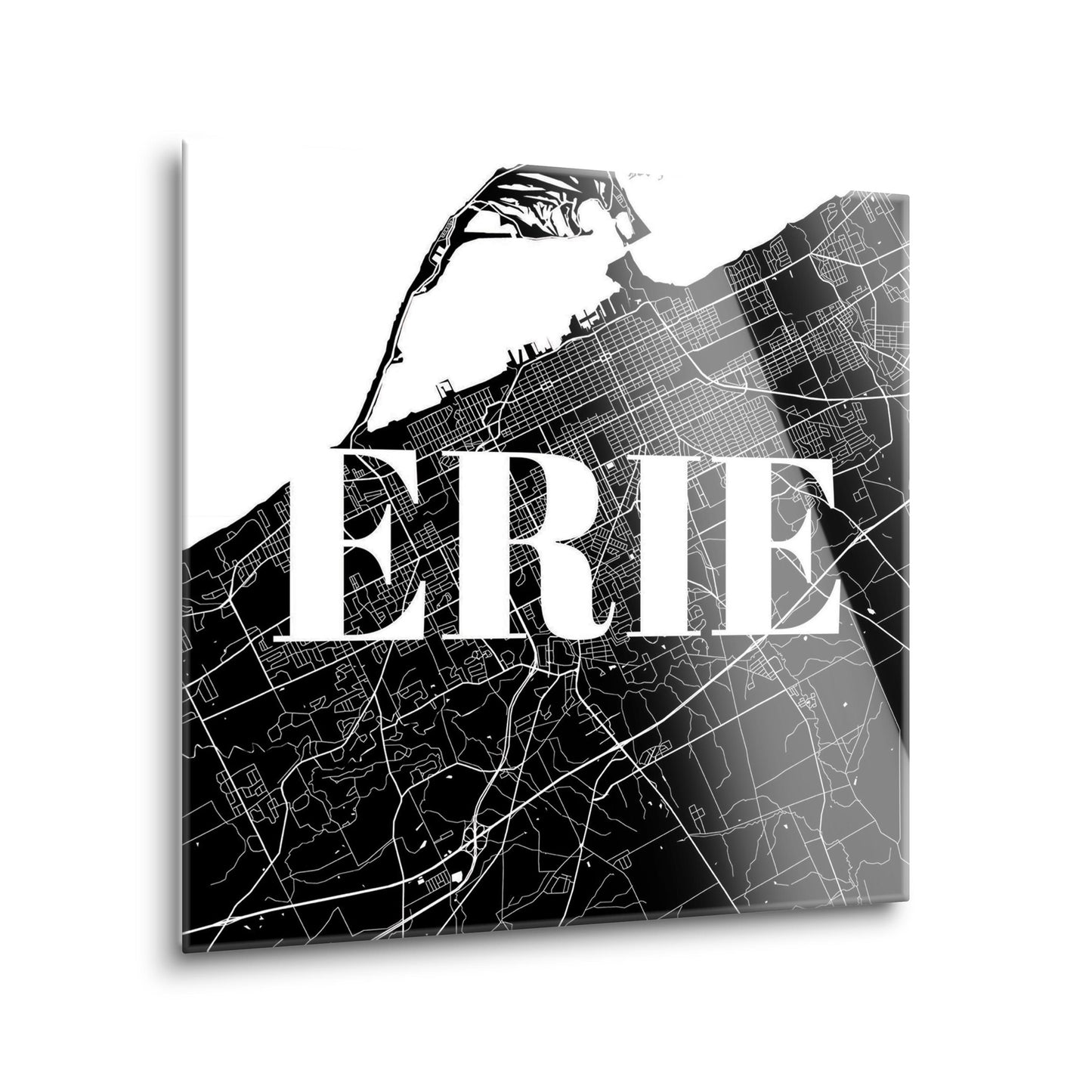 Minimalistic B&W Pennsylvania Erie Map | Hi-Def Glass Art | Eaches | Min 2