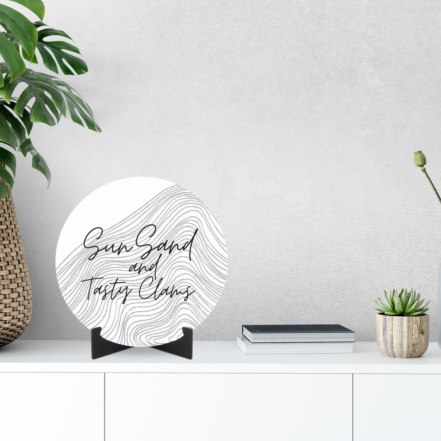 Minimalistic B&W Cape Cod Sun Sand Tasty Clams | Wood Sign | Eaches | Min 1