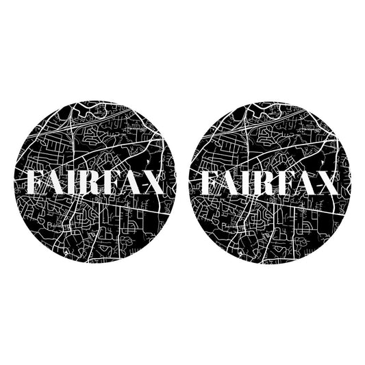 Minimalistic B&W Virginia Fairfax Map| Absorbent Car Coasters | Set of 2 | Min 4
