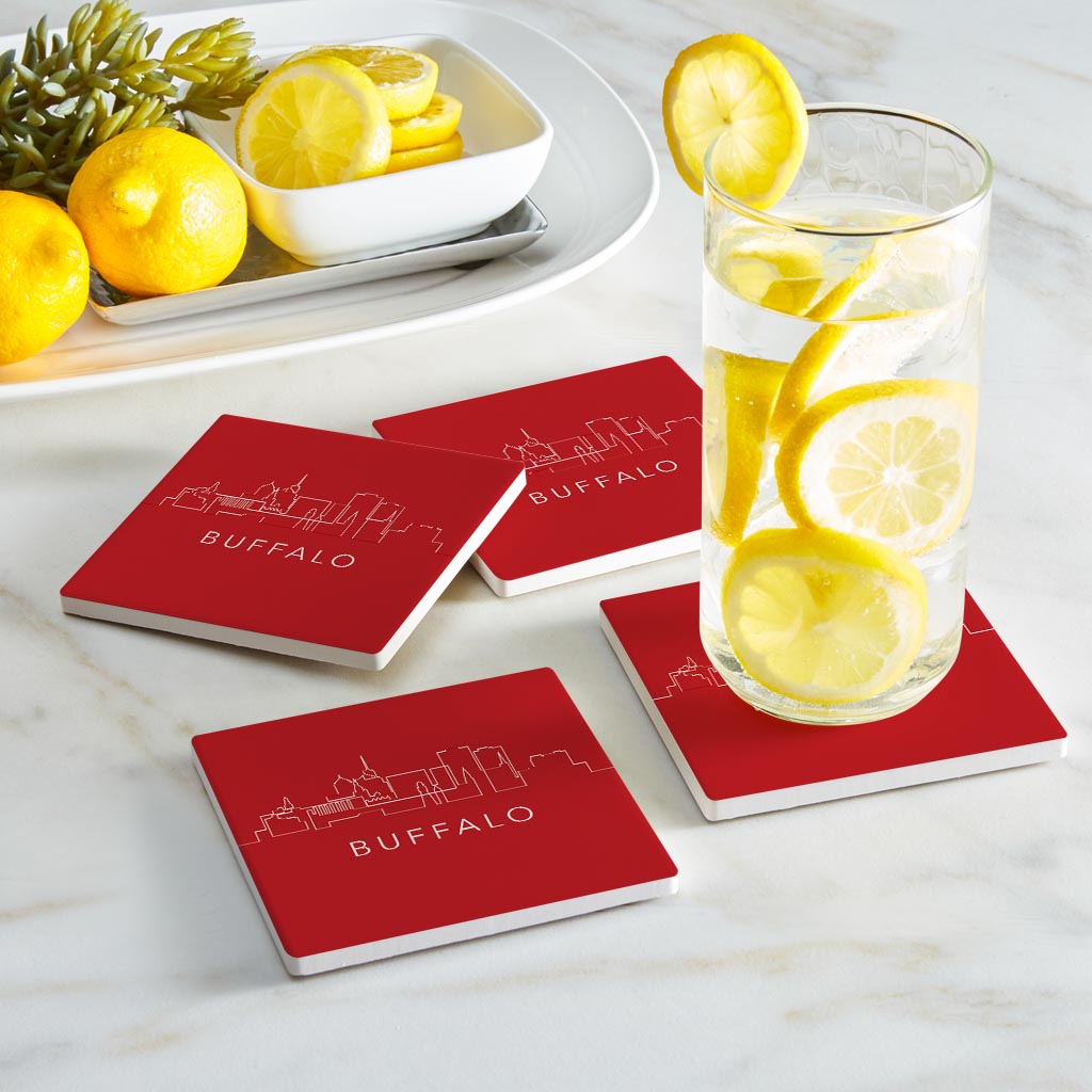 Red White And Blue New York Buffalo Skyline | Absorbent Coasters | Set of 4 | Min 2