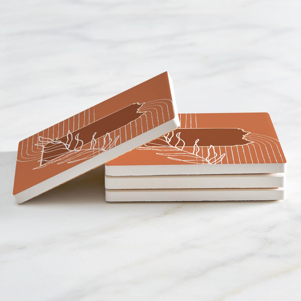 Modern Minimalist Pennsylvania State Leaf | Absorbent Coasters | Set of 4 | Min 2
