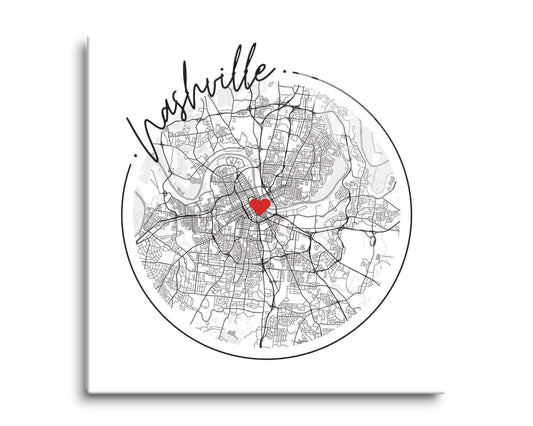Minimalist B&W Tennessee Nashville Circle Map Heart | Hi-Def Glass Art | Eaches | Min 2