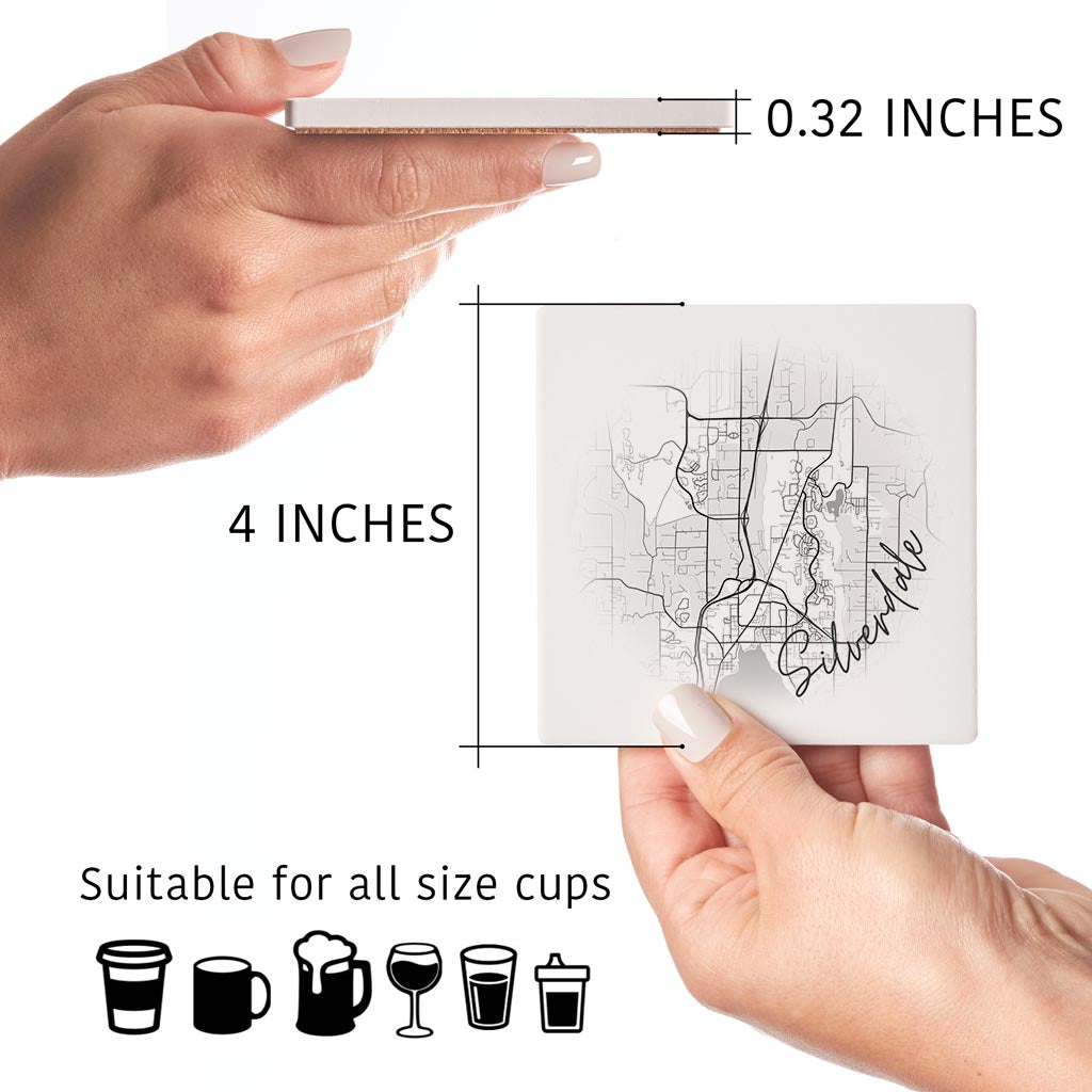 Minimalistic B&W Washington Silverdale Circle Map| Absorbent Coasters | Set of 4 | Min 2