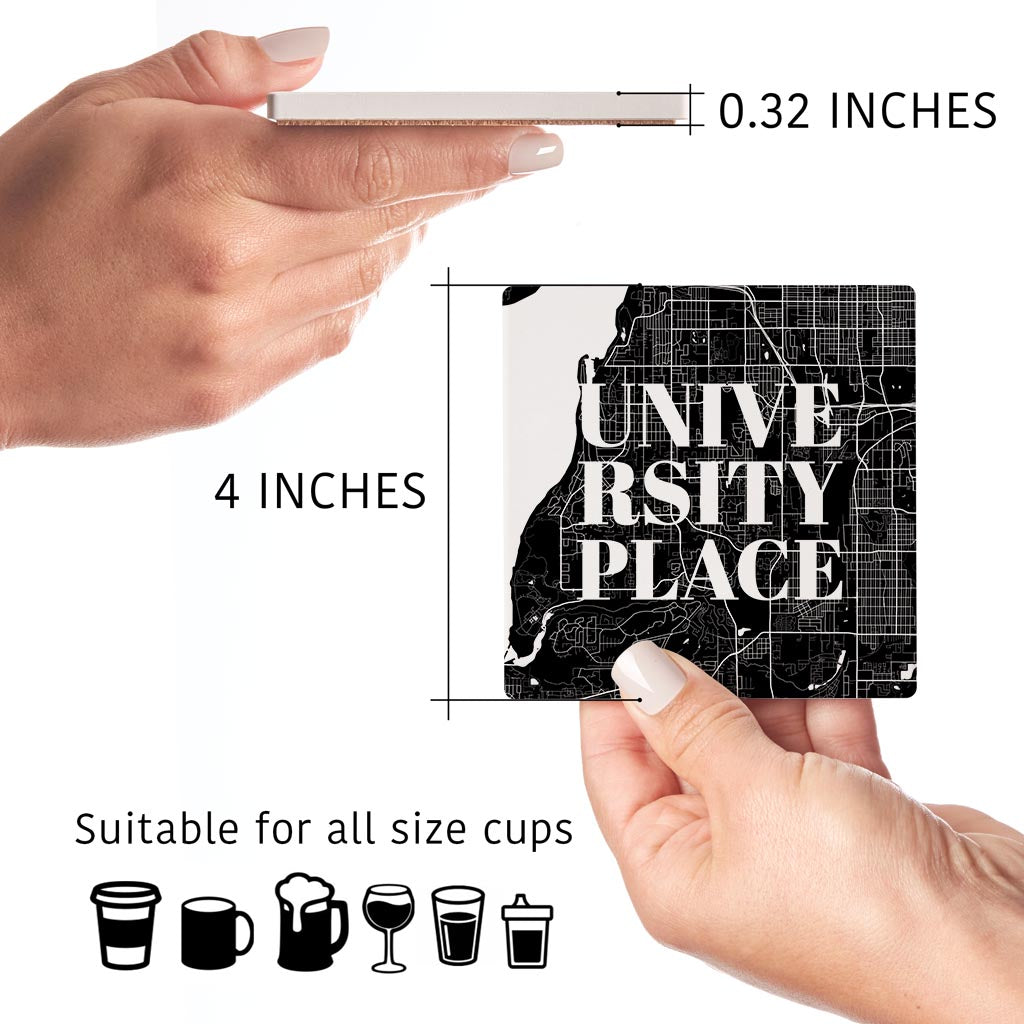 Minimalistic B&W Washington University Place Map | Absorbent Coasters | Set of 4 | Min 2