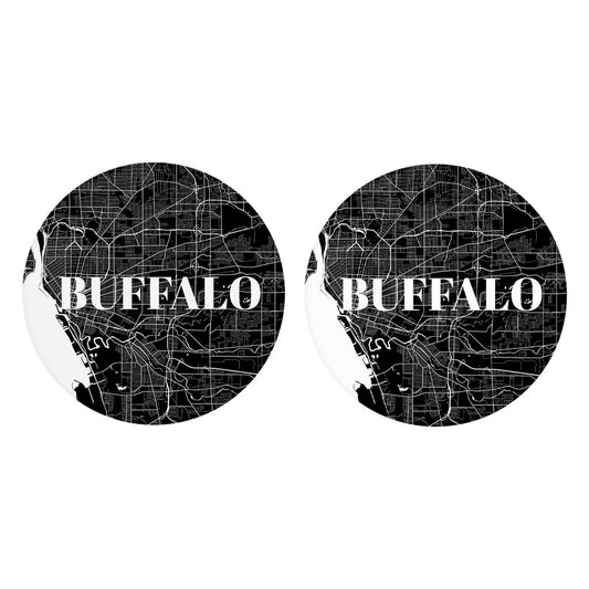 Minimalistic B&W New York Buffalo Map | Absorbent Car Coasters | Set of 2 | Min 4