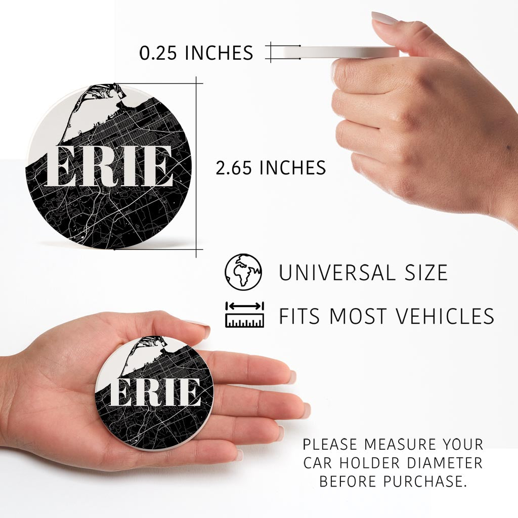 Minimalistic B&W Pennsylvania Erie Map | Absorbent Car Coasters | Set of 2 | Min 4
