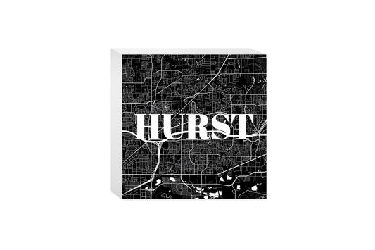 Minimalistic B&W Texas Hurst Map | Wood Block | Eaches | Min 4