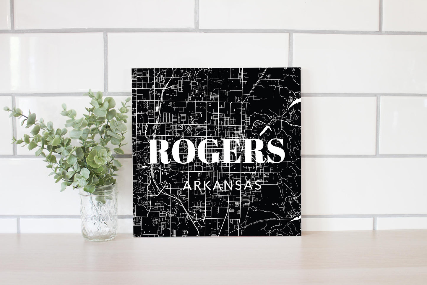 Minimalist B&W Arkansas Rogers Map State | Wood Sign | Eaches | Min 2