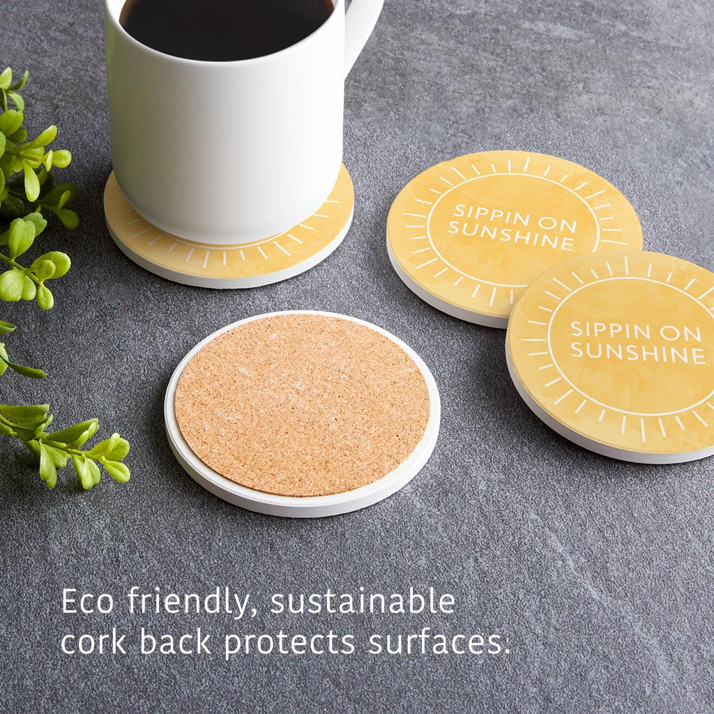 Sippin On Sunshine Yellow | Absorbent Coasters | Set of 4 | Min 2