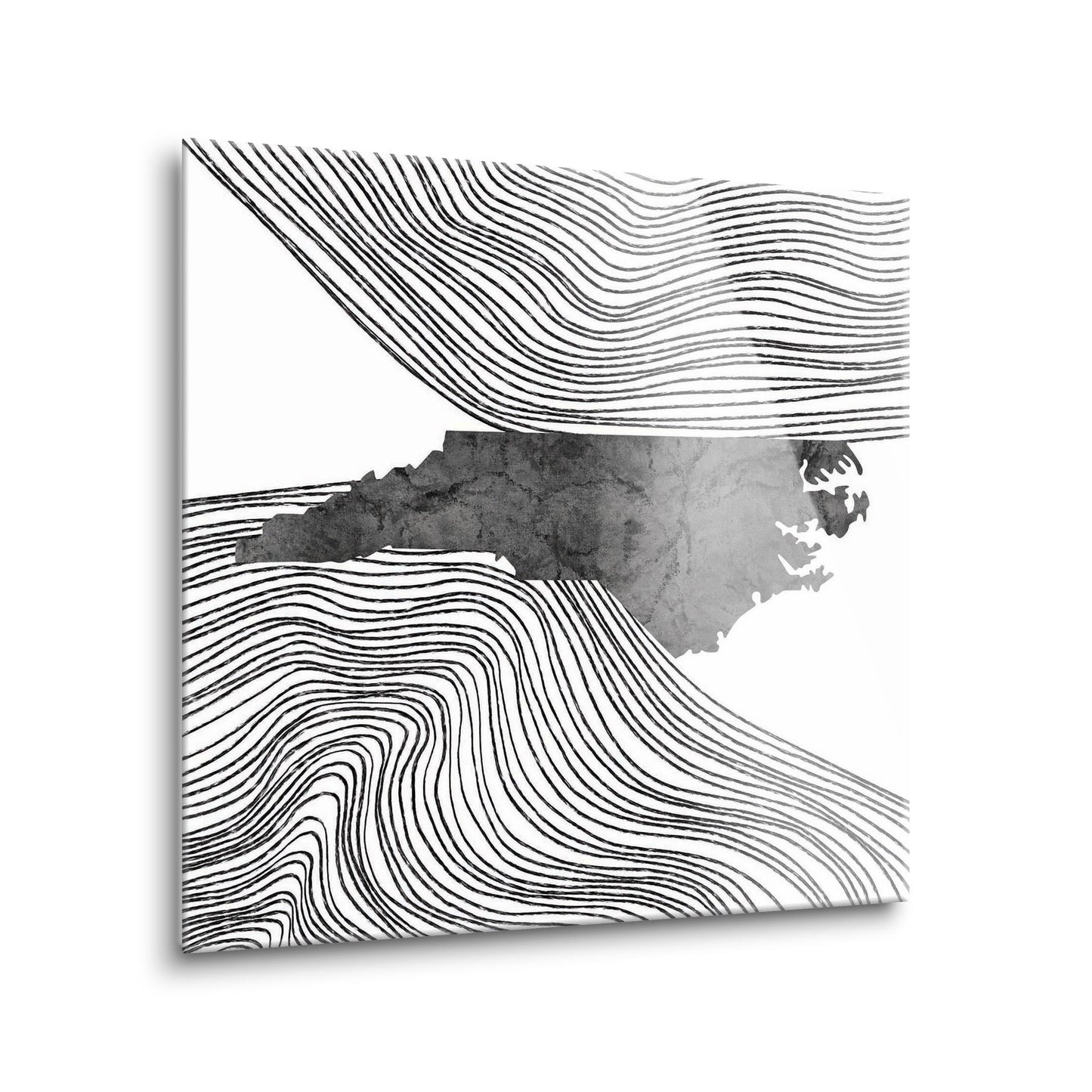 Minimalistic B&W North Carolina State With Fluid Lines | Hi-Def Glass Art | Eaches | Min 1