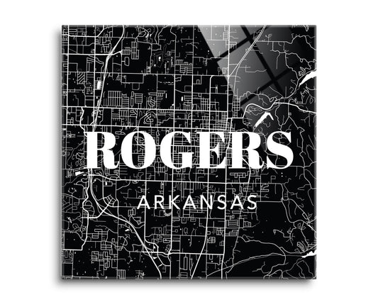 Minimalist B&W Arkansas Rogers Map State | Hi-Def Glass Art | Eaches | Min 2