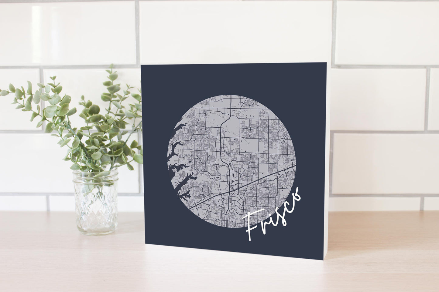 Modern Minimalist Texas Colors Frisco Circle Map | Wood Block | Eaches | Min 2