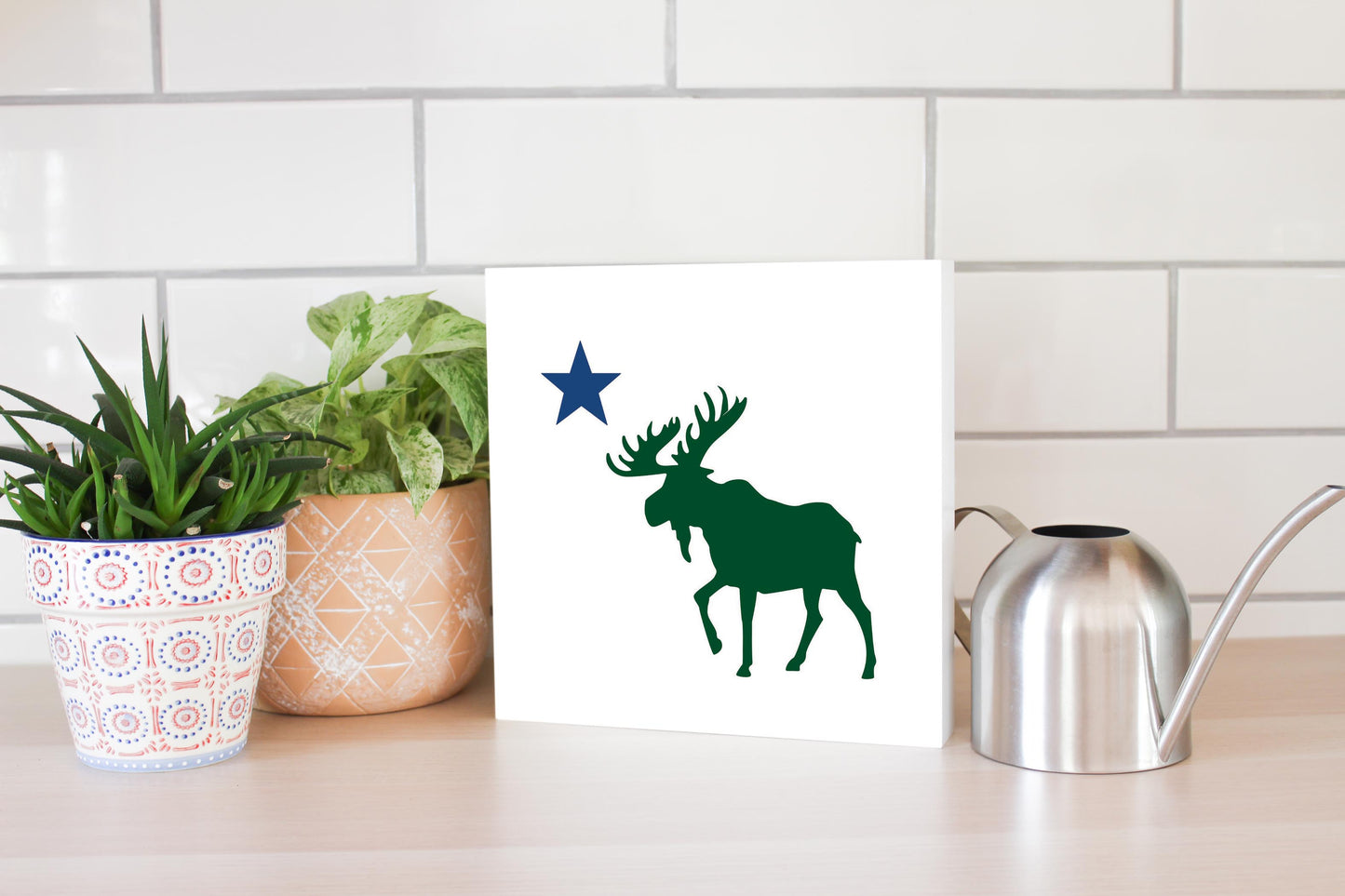 New England Star And Moose | Wood Block | Eaches | Min 2