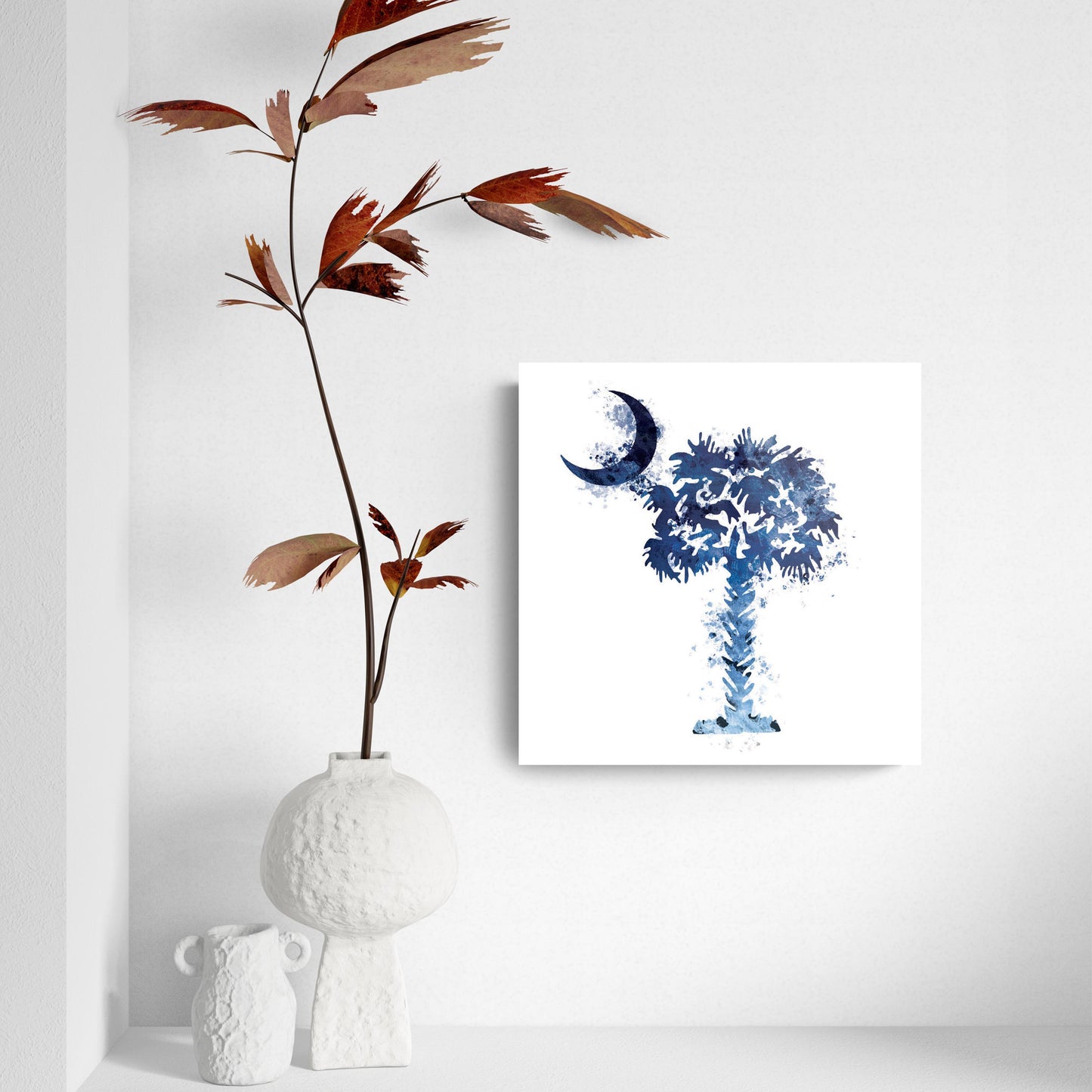 South Carolina Blue Water Color Palm Trees On White | Hi-Def Glass Art | Eaches | Min 2