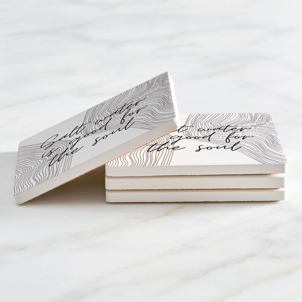 Minimalistic B&W Cape Cod Salt Water | Absorbent Coasters | Set of 4 | Min 2