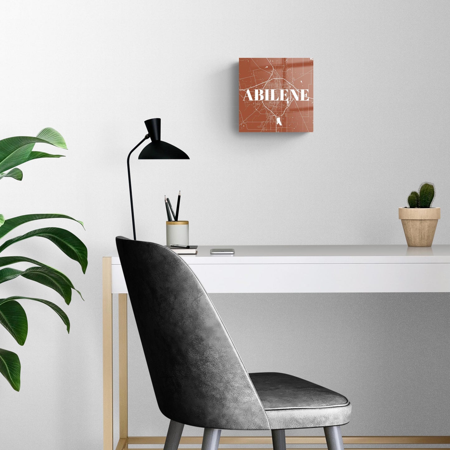 Modern Minimalist Texas Abilene Map | Hi-Def Glass Art | Eaches | Min 2