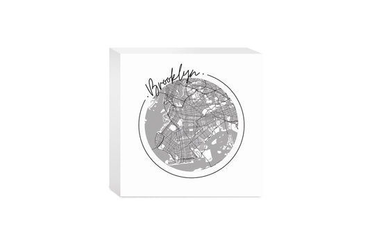 Minimalistic B&W New York Brooklyn Circle Map | Wood Block | Eaches | Min 4