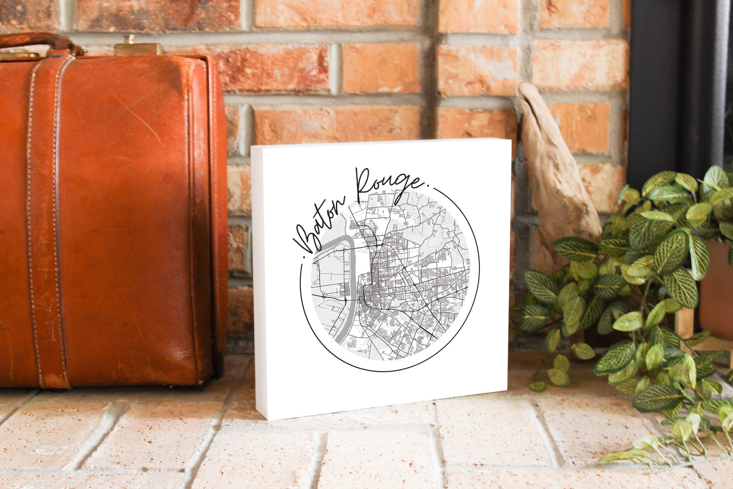 Minimalist B&W Louisiana Baton Rouge Circle Map | Wood Block | Eaches | Min 2