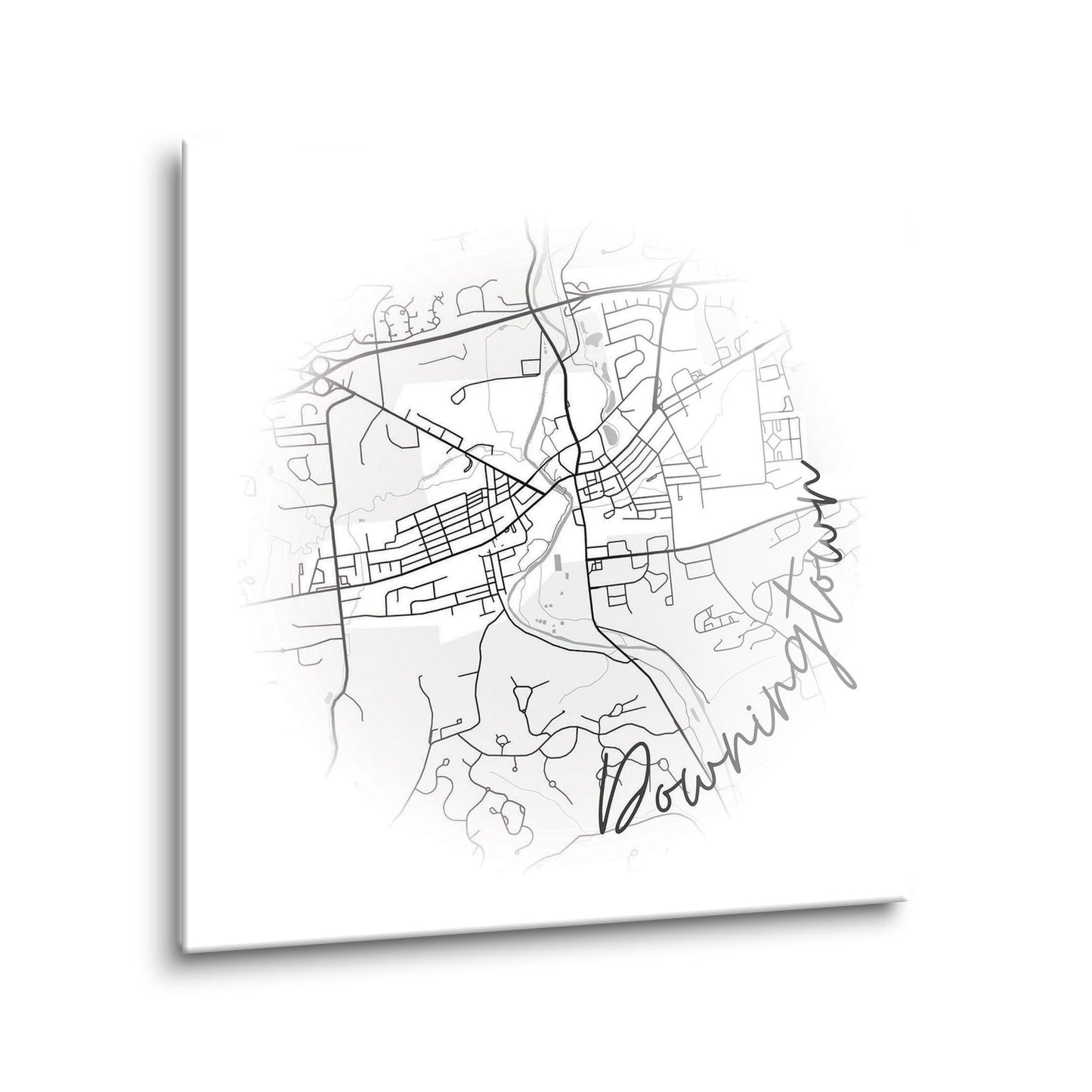 Minimalistic B&W Pennsylvania Downingtown Circle Map | Hi-Def Glass Art | Eaches | Min 2