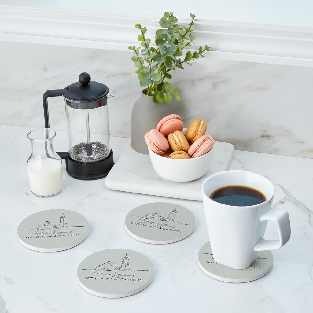 Scituate Lighthouse Muted Coastal | Absorbent Coasters | Set of 4 | Min 2