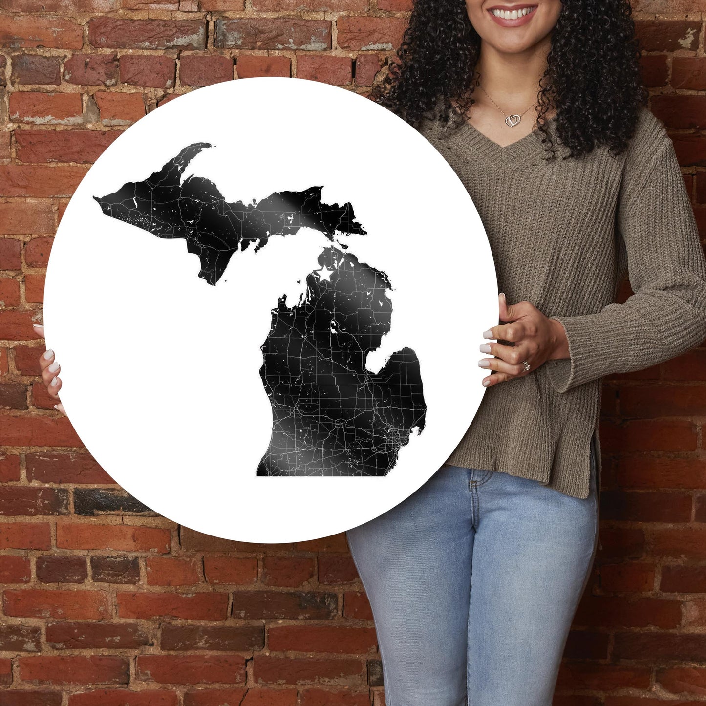 Minimalistic B&W Michigan Map Petoskey Star | Hi-Def Glass Art | Eaches | Min 1