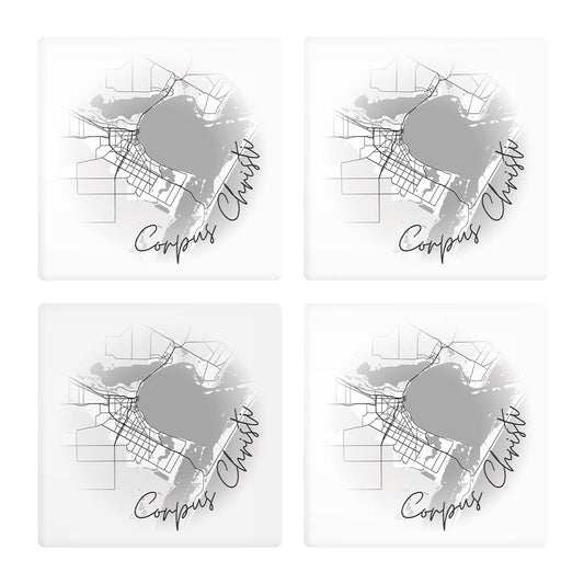 Minimalistic B&W Texas Corpus Christi Circle Map | Absorbent Coasters | Set of 4 | Min 2