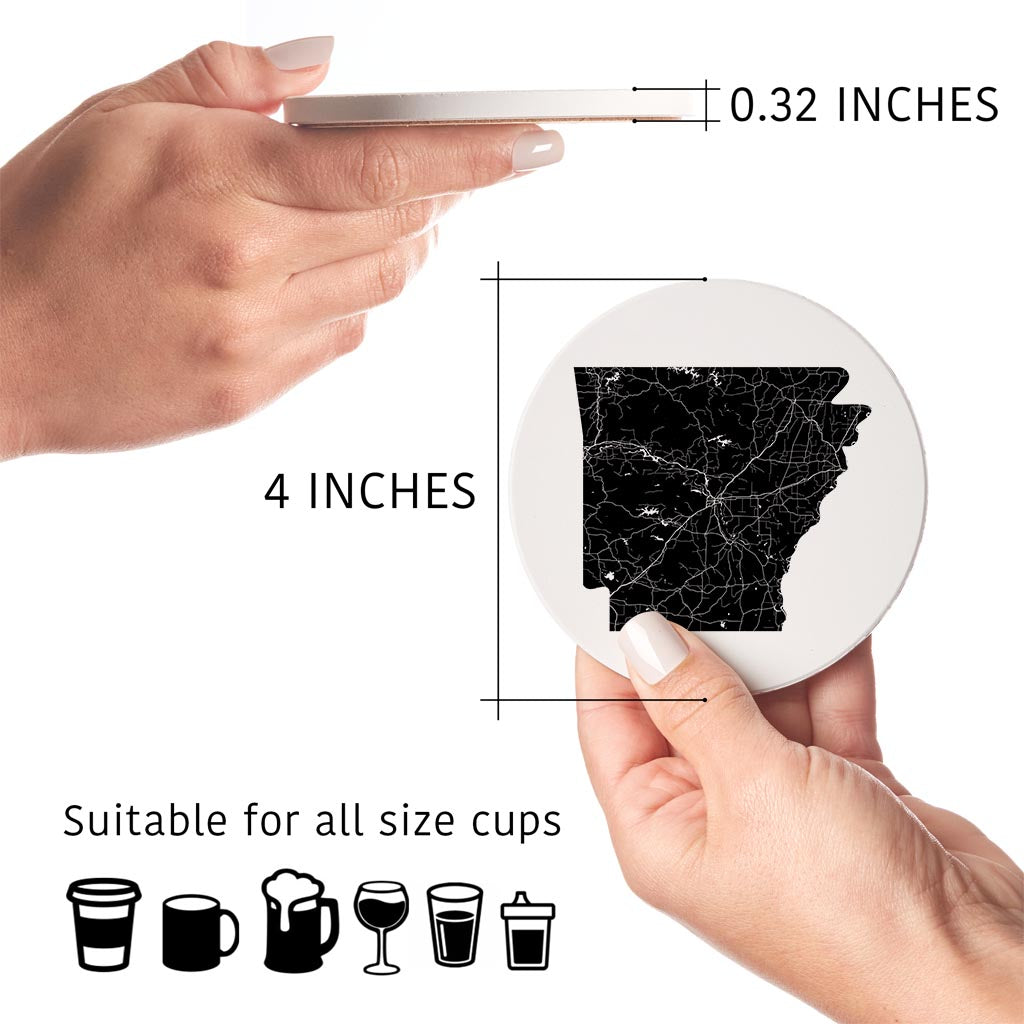 B&W Minimalist Arkansas Map | Absorbent Coasters | Set of 4 | Min 2