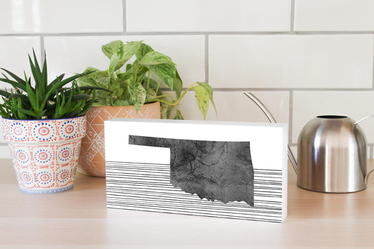 Modern Oklahoma State Shape With Straight Lines | Wood Block | Eaches | Min 4