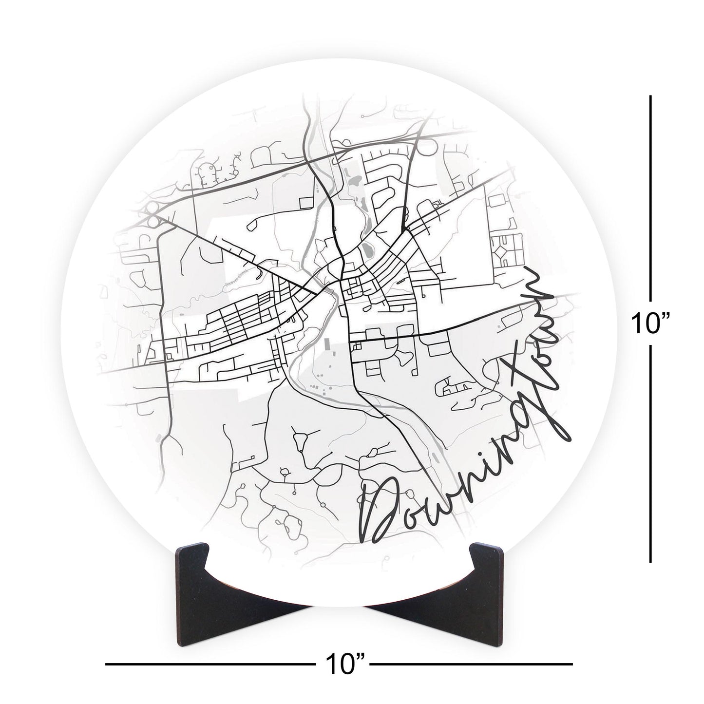 Minimalistic B&W Pennsylvania Downingtown Circle Map | Wood Sign | Eaches | Min 1