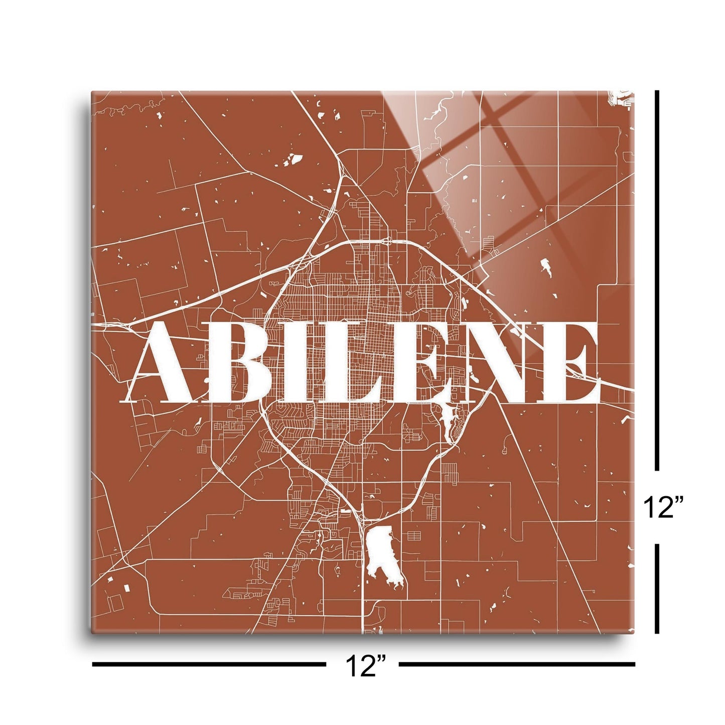 Modern Minimalist Texas Abilene Map| Hi-Def Glass Art | Eaches | Min 1