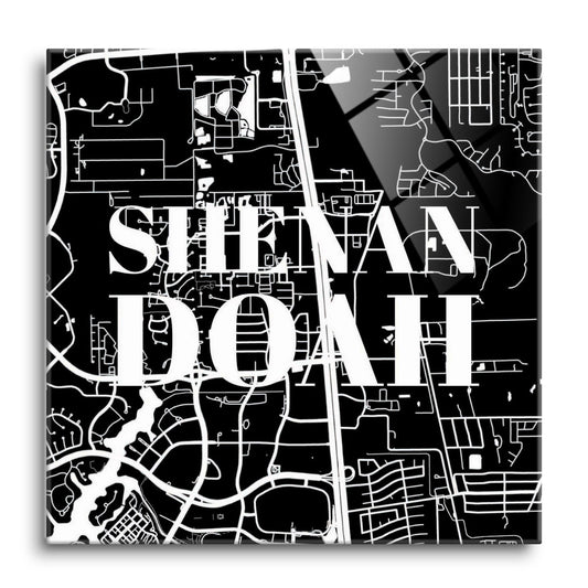 Minimalistic B&W Texas Shenandoah Map | Hi-Def Glass Art | Eaches | Min 1