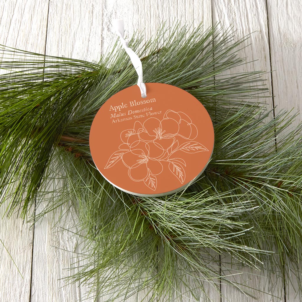 Modern Minimalist Arkansas Single Line Apple Blossoms | Wood Ornament | Eaches | Min 6