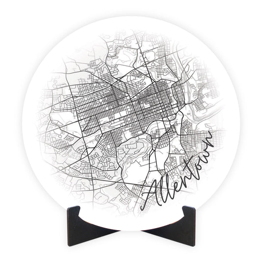 Minimalistic B&W Pennsylvania Allentown Circle Map | Wood Sign | Eaches | Min 1