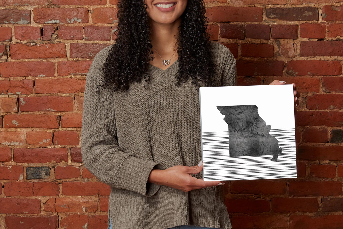 Minimalist B&W Missouri State With Straight Lines | Wood Block | Eaches | Min 2