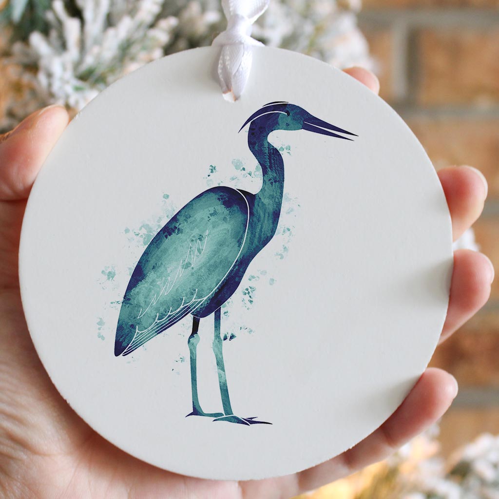 East Coast Water Color Heron | Wood Ornament | Eaches | Min 6