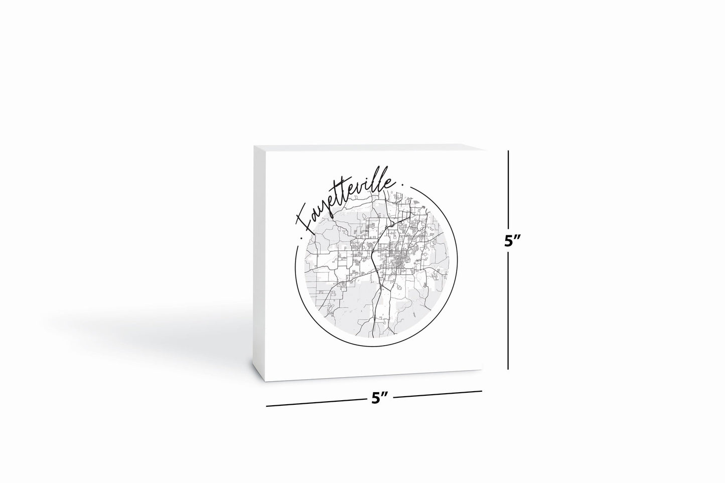 B&W Minimalist Arkansas Fayetteville Circle Map | Wood Block | Eaches | Min 4