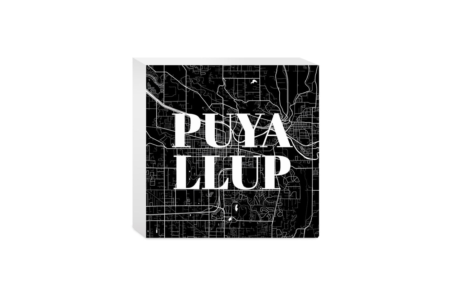 Minimalistic B&W Washington Puyallup Map | Wood Block | Eaches | Min 4