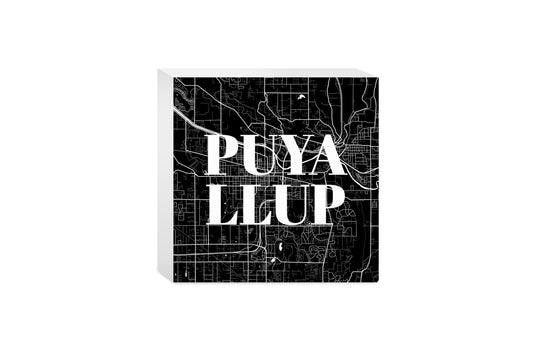 Minimalistic B&W Washington Puyallup Map | Wood Block | Eaches | Min 4