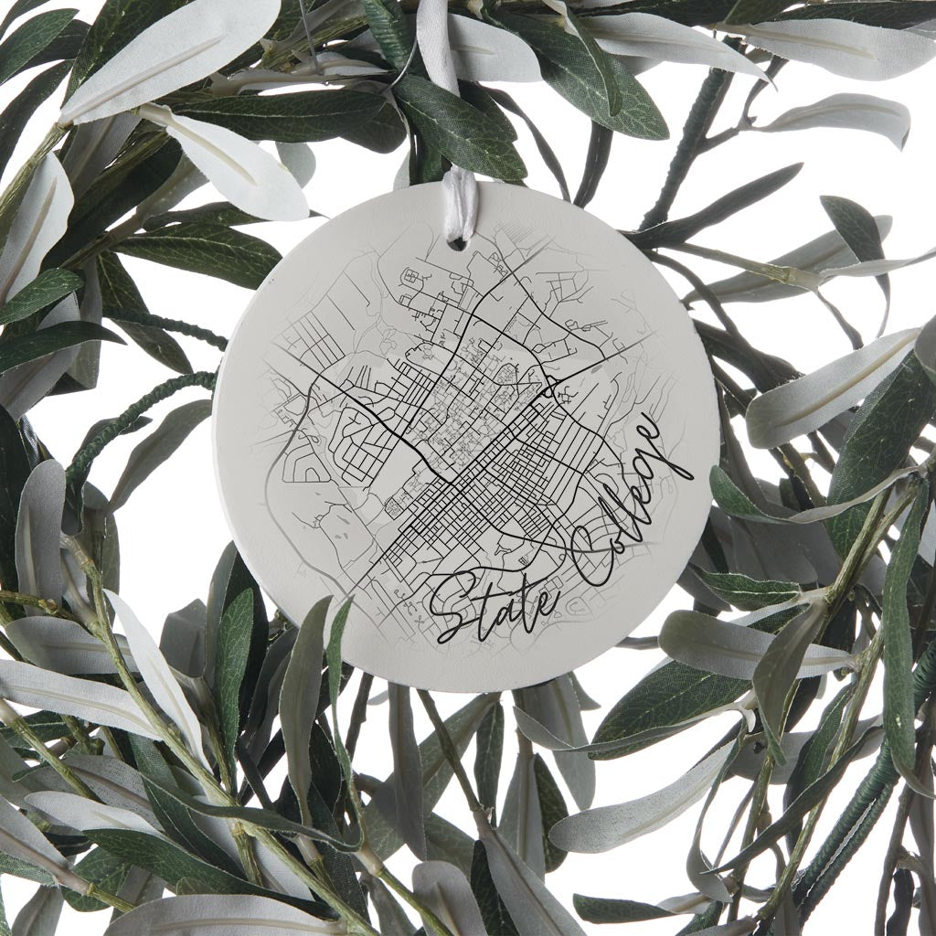 Minimalistic B&W Pennsylvania State College Circle Map | Wood Ornament | Eaches | Min 6