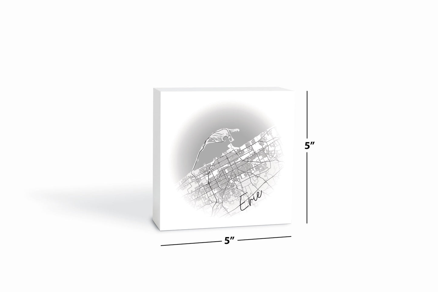 Minimalistic B&W Pennsylvania Erie Circle Map | Wood Block | Eaches | Min 4