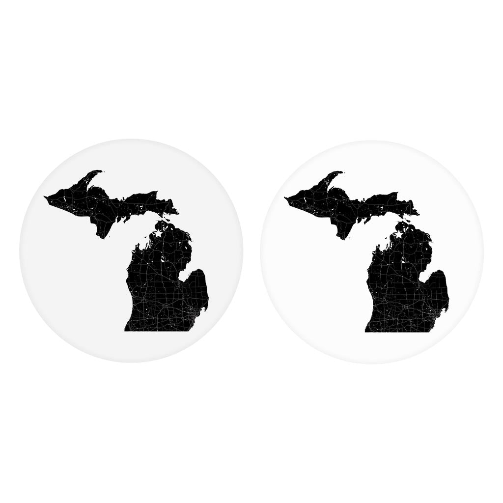 Minimalistic B&W Michigan Map Petoskey Star| Absorbent Car Coasters | Set of 2 | Min 4