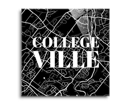 Minimalistic B&W Pennsylvania Collegeville Map | Hi-Def Glass Art | Eaches | Min 2