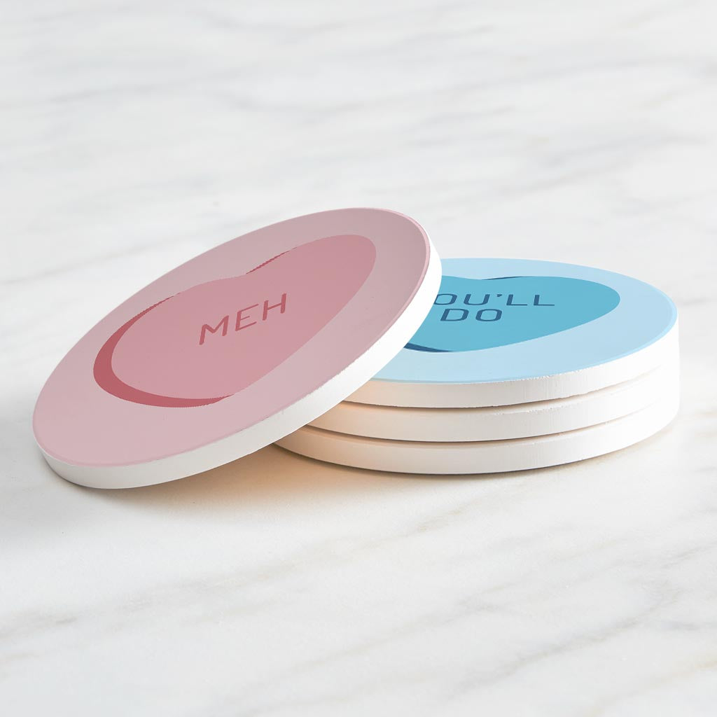 Funny Message Hearts With Sayings | Absorbent Coasters | Set of 4 | Min 2
