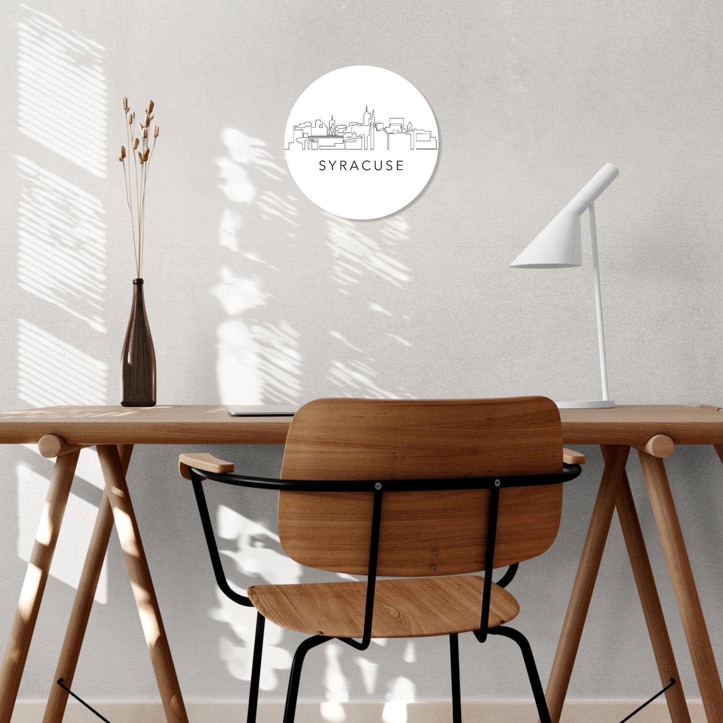 Minimalistic B&W New York Syracuse Skyline | Wood Sign | Eaches | Min 1