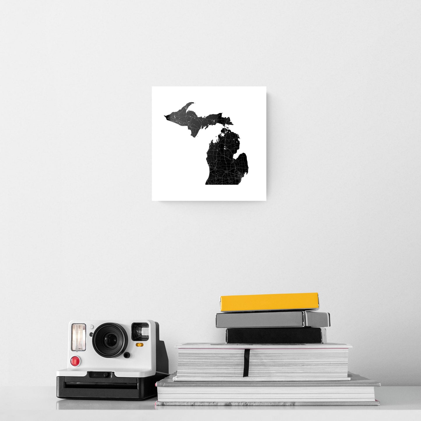 Minimalistic B&W Michigan Map Petoskey Star | Hi-Def Glass Art | Eaches | Min 2