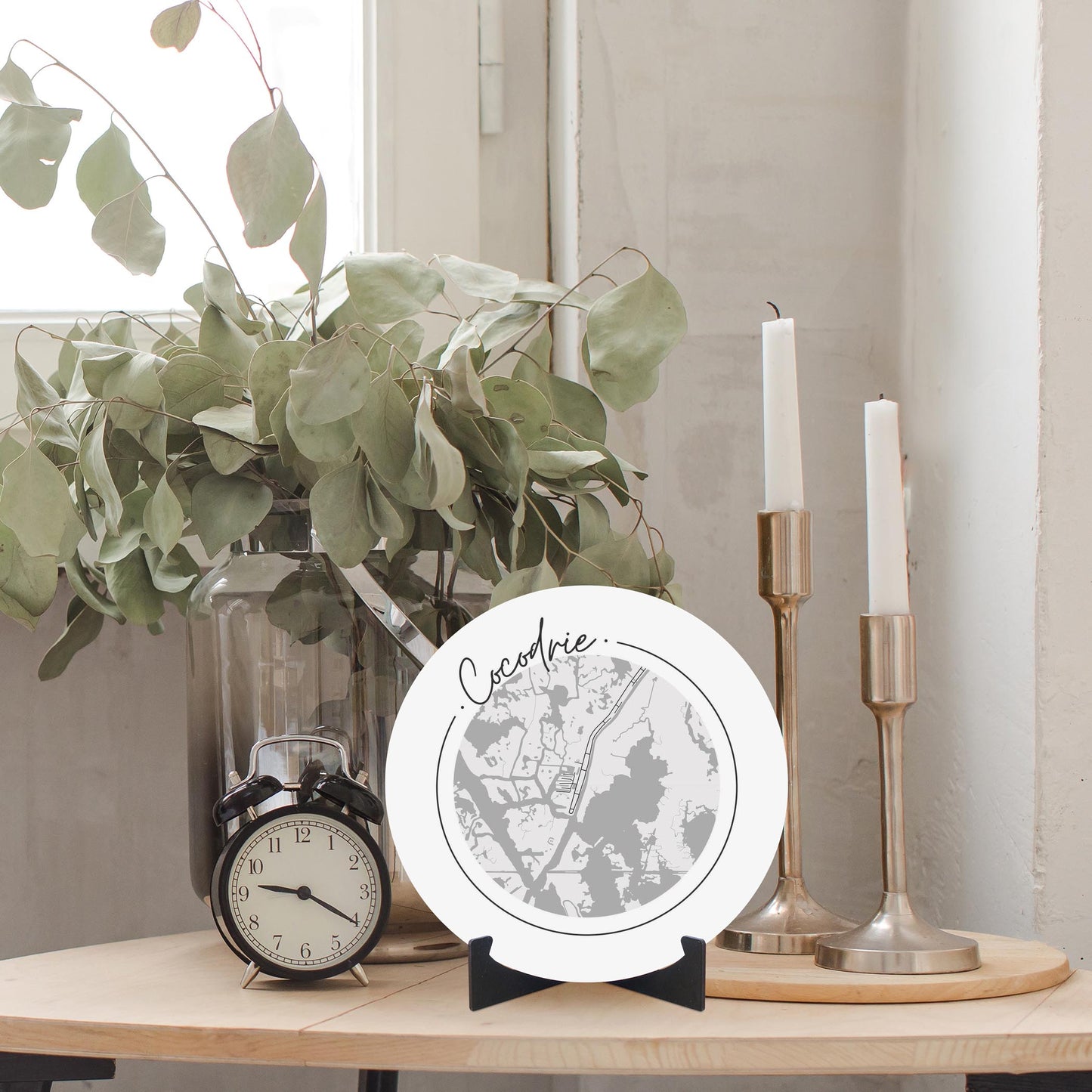 Minimalist B&W Louisiana Cocodrie Circle Map | Wood Sign | Eaches | Min 1