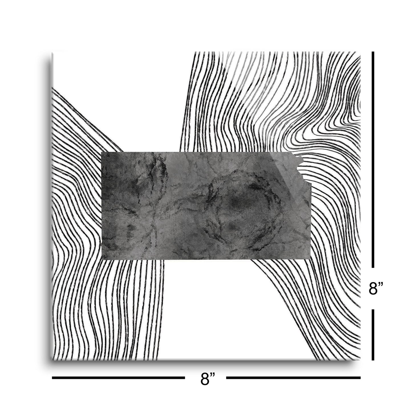 Minimalist B&W Kansas State With Fluid Lines | Hi-Def Glass Art | Eaches | Min 2