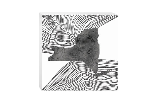 Minimalistic B&W New York State With Fluid Lines | Wood Block | Eaches | Min 2